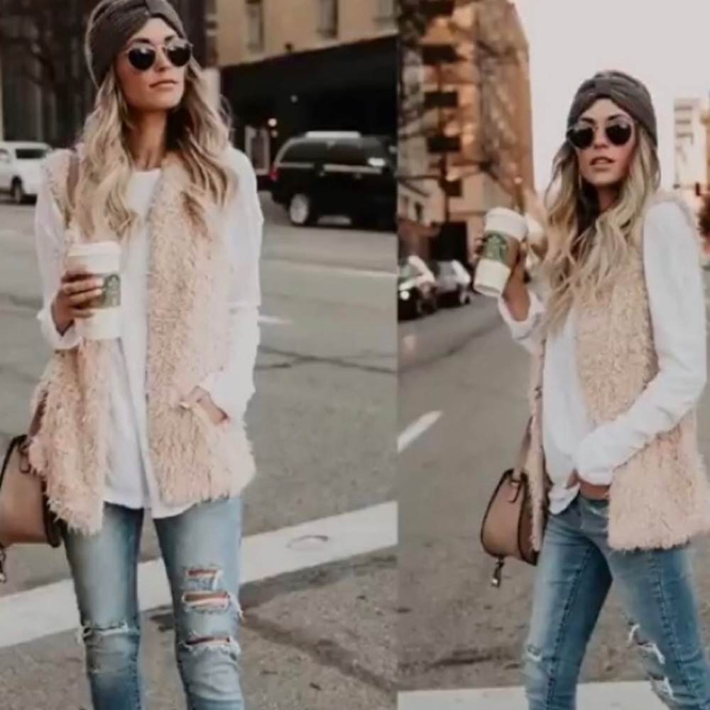 NWT Creamy blush pink fluffy vest